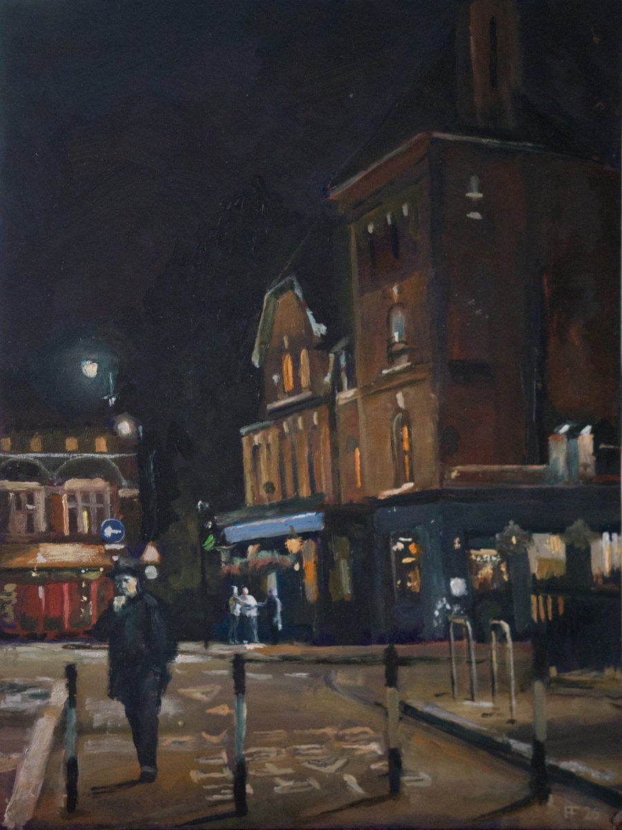 The White Hart 11.15pm Oil On gesso board 9x12 ins.